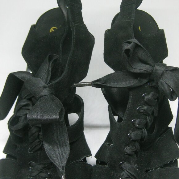 Beverly Feldman Lace-up, Peep toe caged heels, black, size 10M - Picture 2 of 12